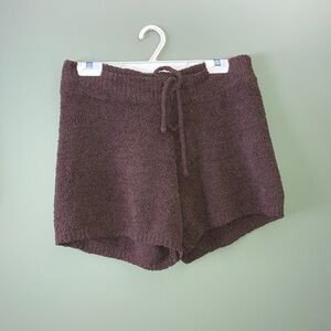 Rose and Vine Brown Fuzzy Shorts with Adjustable Drawstring and Cozy Texture